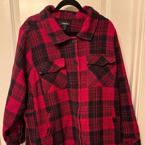 Torrid Cotton Brushed Midi Shacket Red Plaid Size 5 (5X)